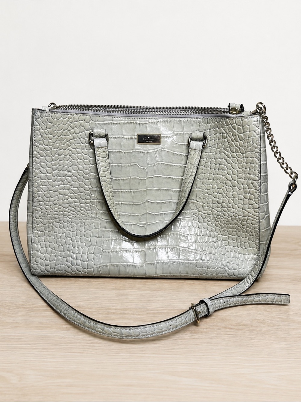kate spade Croc-Embossed Large Sage Tote